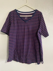 ISSAC MIZRAHI LIVE! ESSENTIALS PIMA COTTON T-Shirt Size 2X Blue Red Striped - Picture 1 of 7