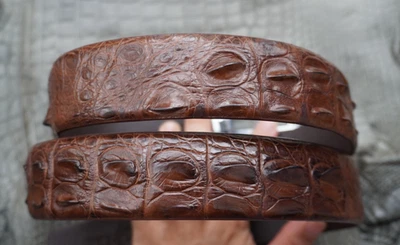 W 1.3" Marrón Real Cocodrilo Cuerno Cuero Piel Hombre Cinturón Pin Hebilla #K95 Foto 1 de 4