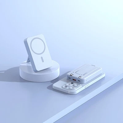 Магнитное беспроводное портативное мини-зарядное устройство 10000 мАч со встроенным кабелем - Изображение 1 из 4