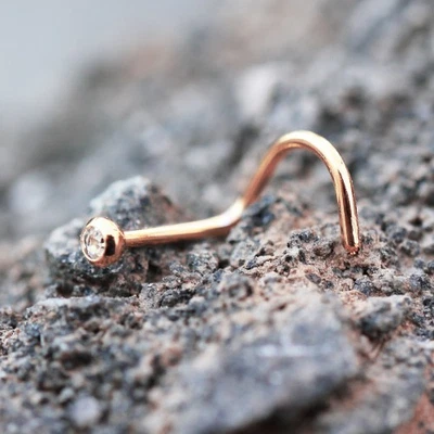 Rose Gold Plated Nose Screw with Press Fit Cubic Zirconia — 第 1/3 张图片