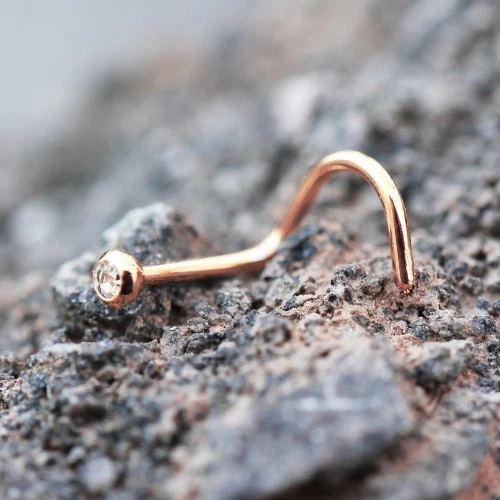 Rose Gold Plated Nose Screw with Press Fit Cubic Zirconia ***** - Image 1 of 3