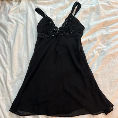 Vintage 90s Lucie Ann black sheer mini sleep dress - Image 1 of 4