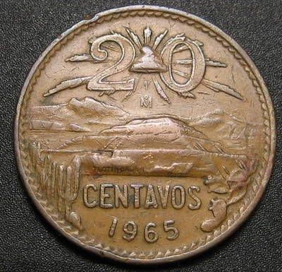 México 20 centavos 1965 - km # 440 - envío gratuito desde EE. UU. Foto 1 de 2