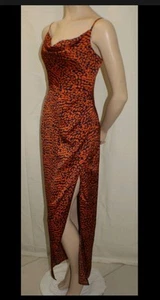Nasty Gal Cowl Do You Do Cheetah Print Maxi Dress Orange & Blue Size 10 - Picture 1 of 6