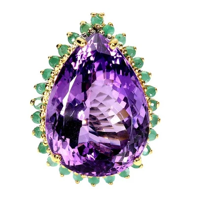 Anillo de plata de ley 925 pera amatista 43 quilates esmeralda hecho a mano piedras preciosas joyería 9 Foto 1 de 4