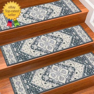 Stair Treads for Wooden Steps Indoor 15 Pack 8 X 30 Non Slip Carpet Stair Treads - Image 1 of 4