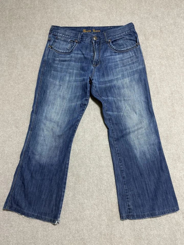Guess Jeans Pants Mens 36 Relaxed Fit Straight Leg Distressed Frayed Hem Denim - Image 1 of 4