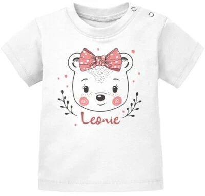 SPECIALME Baby T-Shirt mit Namen personalisiert Bär Junge Mädchen kurzarm Bio-Baumwolle