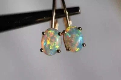 Pendientes colgantes 925 enchapados en oro amarillo de 14 k ópalo de fuego natural corte ovalado de 1,75 quilates Foto 1 de 4
