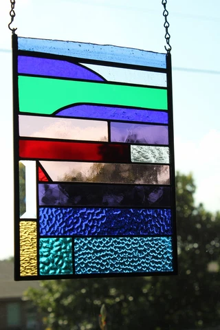 Colorful Stained Glass Panel, Window Hanging 12 3/8X 9 1/2" Cover