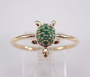 Yellow Gold Emerald Turtle Ring Dainty Tortoise Jewelry Gift - Picture 1 of 8