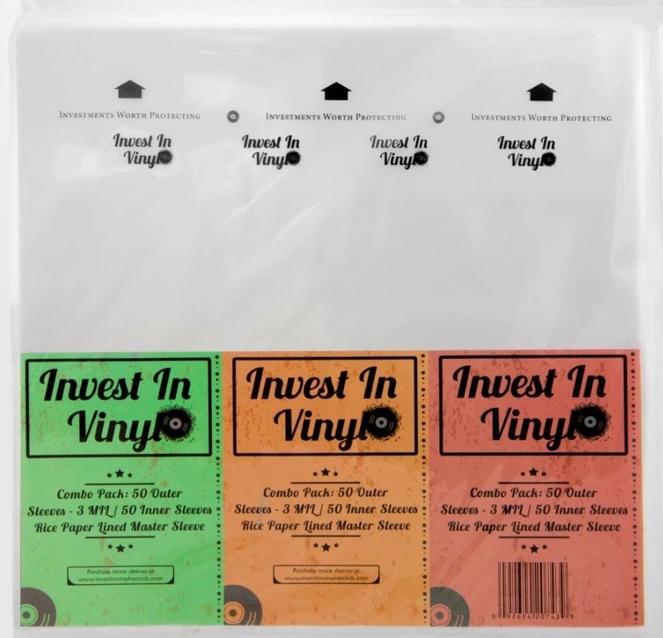 INVEST IN VINYL 100 LP Sleeves Combo - 50 3 Mil Outer & 50 Master Rice Paper Lined Inner 33 12"
