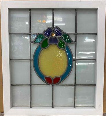 MIDSIZE OLD ENGLISH LEADED STAINED GLASS WINDOW Beautiful Floral 21  X 23.5  • 351.95$