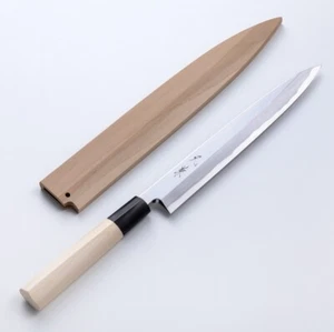 HONMAMON "MOTOKANE" SASHIMI KNIFE SHIROGAMI STEEL NO.2 WITH WOODEN CASE, 210mm - Picture 1 of 6