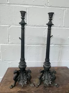 MAGNIFICENT PAIR OF ANTIQUE BRONZE CANDLESTICKS - FRENCH ? - Picture 1 of 22