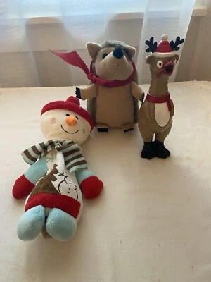Lote 3 Juguetes Masticables Perros Navidad Reno Goma Pollo Muñeco de Nieve Chirrido Erizo Foto 1 de 4