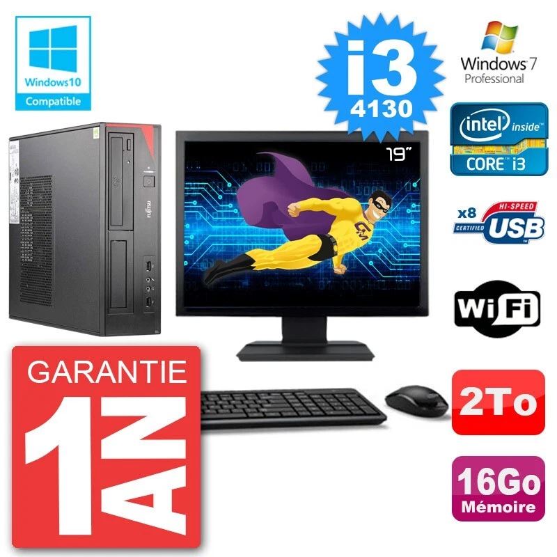 PC Fujitsu Esprimo E520 Bildschirm 19" i3-4130 RAM 16GB 2TB DVD-Brenner Wifi W7 - Bild 1 von 1