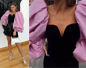 ZARA BLACK PINK CONTRAST VELVET SHORT CROP TOP PUFFY SLEEVES 8642/931 MEDIUM M - Picture 1 of 22