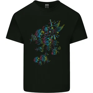 A Winged Skull With Flowers Mens Light Cotton T-Shirt - Picture 1 of 3