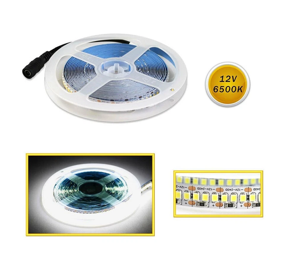 Striscia 1200 led luce bianca 6500k bobina strip 5 metri 2835 smd interno ip22 - Immagine 1 di 3