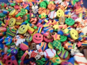 Stocking Stuffer Gift Mini 1in Erasers Smiley Star Animals More Lot of 10 Bday - Picture 1 of 6