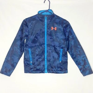 Under Armour Boys Medium Blue Camo Fleece Lined Jacket Full Zip COLDGEAR - Picture 1 of 11