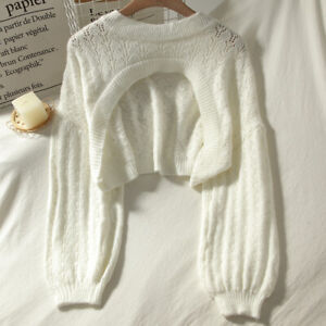 Women Knit Crop Top Shrug Long Sleeve Short Sweater Jumper Pullover Loose Casual