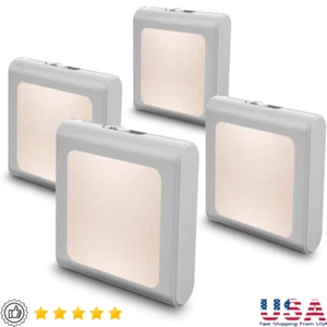 Dimmable LED Night Light Auto Dusk To Dawn Sensor Adjustable 4 Pack Warm White - Picture 1 of 7