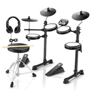 Electronic Drum Set with 4 Quiet Mesh Pads, 180+ Sounds, 2 Pedals, Ded-80