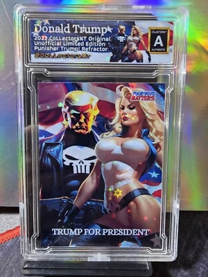 President Donald J. Punisher Trump USA Red White Blue Atomic Refractor Card - Image 1 of 2