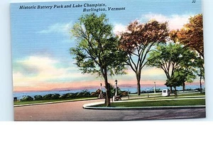 Lot of 2 Unused Linen Postcards Battery Park & Hotel Vermont Burlington VT - Picture 1 of 1