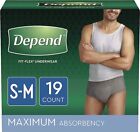 Depend Fit-Flex Adult Incontinence Underwear for Men, S/M, Grey, 19 ct