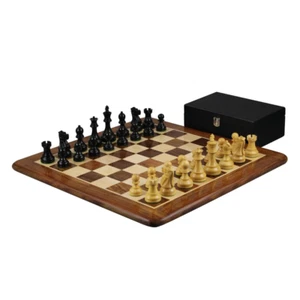 Sheesham Chess Set With Sheesham Flat Chess Board 20 Inch and Ebonised Reykjavik - Picture 1 of 12
