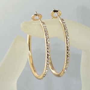 Prom 9ct Rose Gold Filled Prom 34mm made with Swarovski Crystal Earring A/497g - Picture 1 of 9