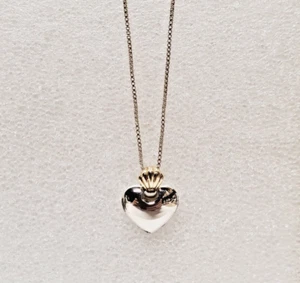 925 Sterling Silber /14kt schwer aufgeblähtes Herz Muschel Stil Ballen Anhänger Halskette - Bild 1 von 6