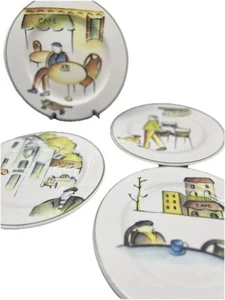 Italian Cafe Scenes Salad Cheese Dessert H’Orderves Plates Set Of Four - Picture 1 of 7