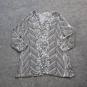 Soft Surroundings Top Women Large Black White Abstract Art V Neck Casual Capsule - Picture 1 of 11