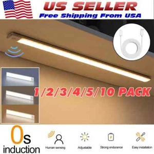 LED Motion Sensor Under Cabinet Closet Light USB Rechargeable Kitchen Strip Lamp - Picture 1 of 14