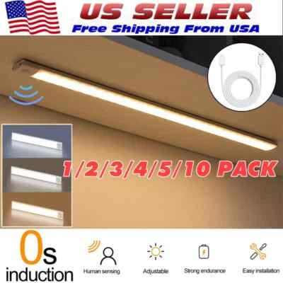 LED Motion Sensor Under Cabinet Closet Light USB Rechargeable Kitchen Strip Lamp - Image 1 of 4