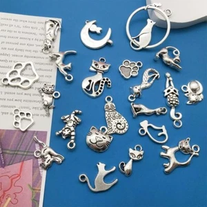 BULK Charms Cat Themed Antiqued Silver Paw Pendants Bulk Assorted Lot 120pcs - Picture 1 of 2