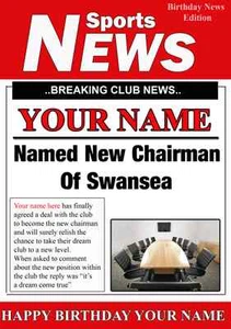 A5 Personalised Swansea   Football Chairman Greeting Birthday Card PID023 - Picture 1 of 1