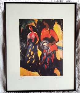 JIE ZHOU Chinese American Artist TWO LADIES 3/100 SIGNED LIMITED ED. PRINT 20x16 - Picture 1 of 11