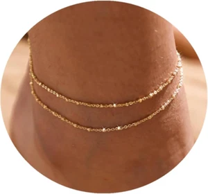Anklet for Women 14K Gold Plated Ankle Bracelets Silver Anklet Waterproof Pearl - Picture 1 of 5