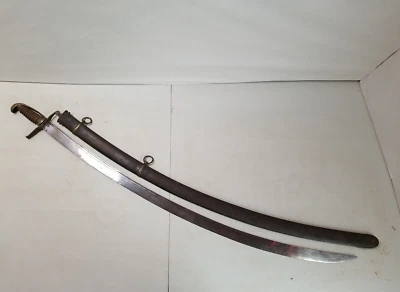 Napoleonic Wars Era Militia Officers Sword Saber & Scabbard - Brass Mounts - Image 1 of 4
