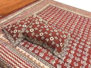 PILLOW SET QUEEN KANTHA QUILT BEDSPREAD COTTON HANDMADE INDIAN BLANKET CRAZY. - Picture 1 of 6