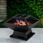 17" Square Fire Pit BBQ Grill Outdoor Garden Firepit Brazier Stove Patio Heater