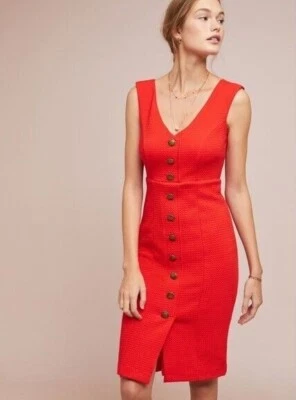 NWT Anthropologie Maeve Red Textured Button Sleeveless Sheath Sz MP Petite $148 - Image 1 of 4