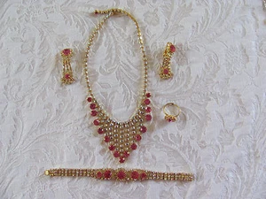 Juego Juliana Parure Vintage - Precioso Collar Rosa-Pulsera-Pendientes-Anillo - Imagen 1 de 11