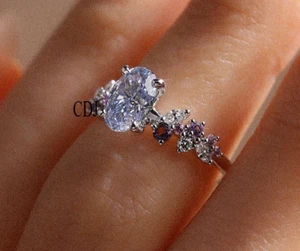 D/VVS Moissanite Fidanzamento Sorpresa per Anello Donna Forma Ovale Argento 925 - Foto 1 di 6
