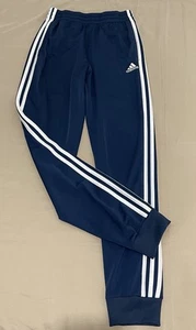 Adidas Boys Track Pants Youth Size-L 14/16 Athletic Elastic Waist 3 Stripe Navy - Picture 1 of 13